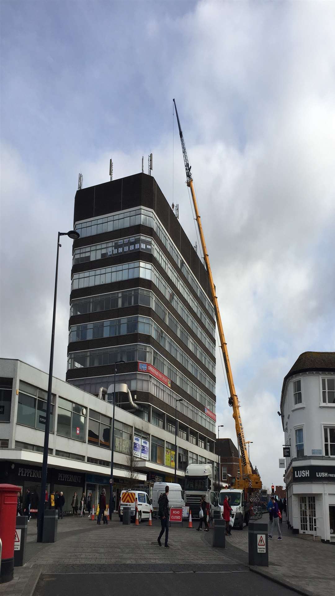 A crane is being used to complete the building works in King Street, Maidstone