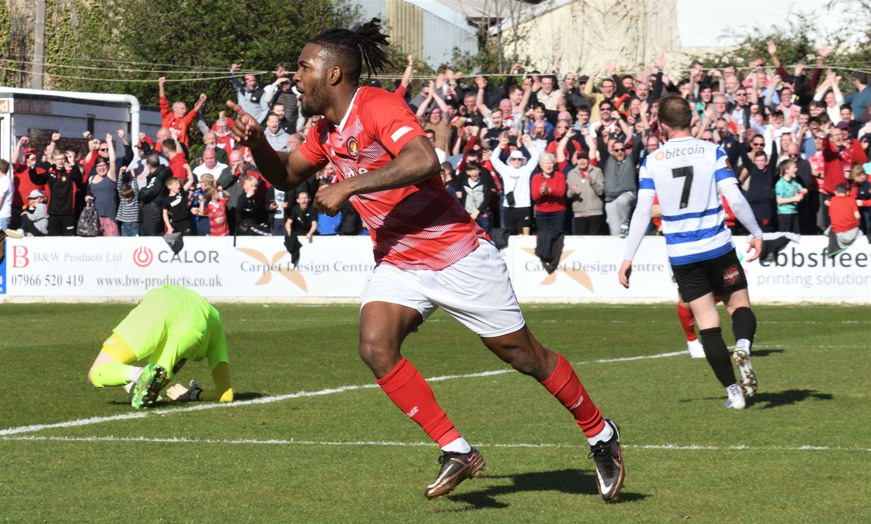 Ebbsfleet striker Dominic Poleon celebrates after completing his hat-trick against Oxford City. Picture: Simon Hildrew