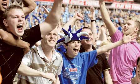 Ecstatic Gills fans celebrate after Simeon Jackson strikes