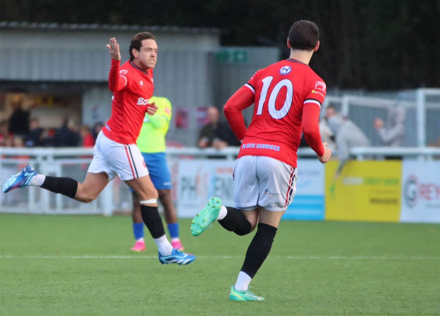 Chatham captain Jack Evans celebrates after scoring in stunning fashion Picture: Max English @max_ePhotos