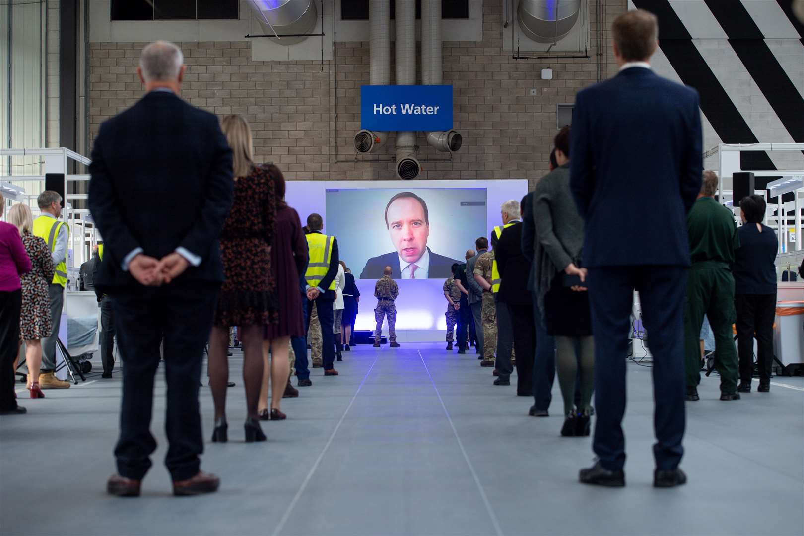 Health Secretary Matt Hancock speaks via video link at the opening of the NHS Nightingale Hospital Birmingham (Jacob King/PA)