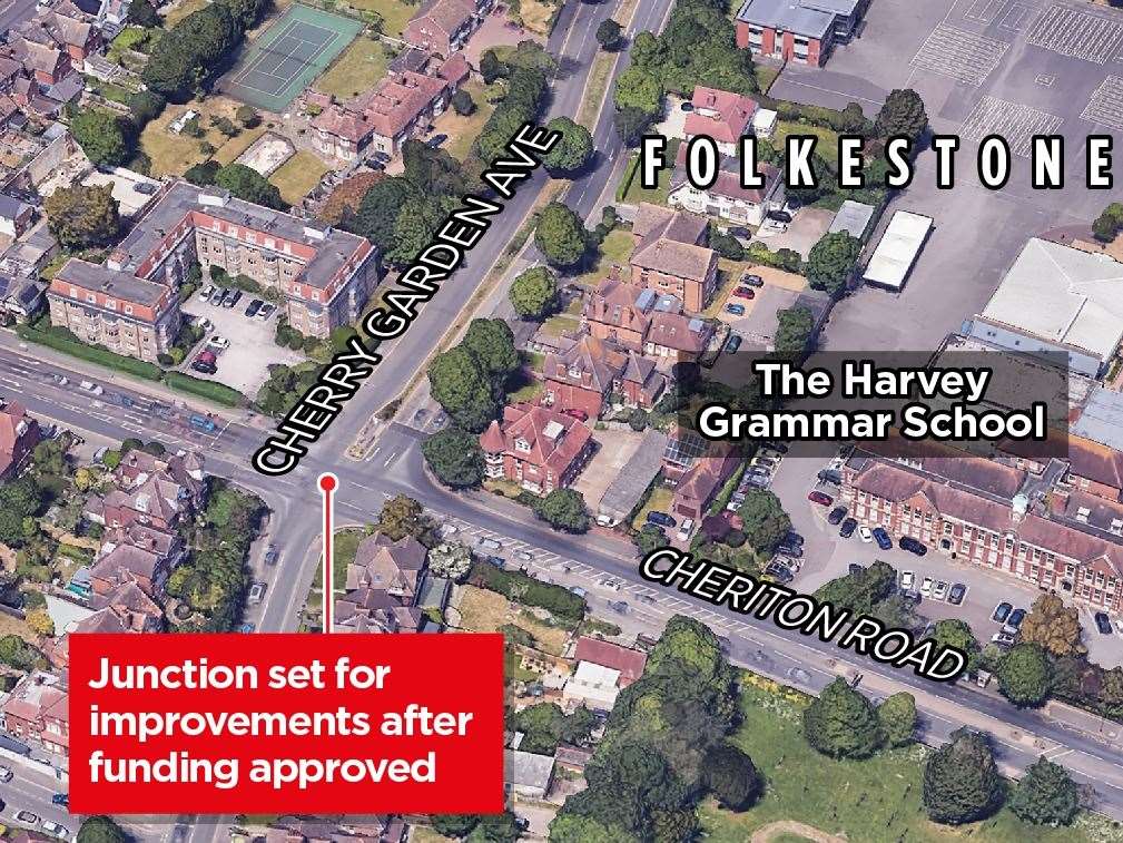 The Cheriton Road and Cherry Garden Avenue junction is just a stone's throw away from the Harvey Grammar School