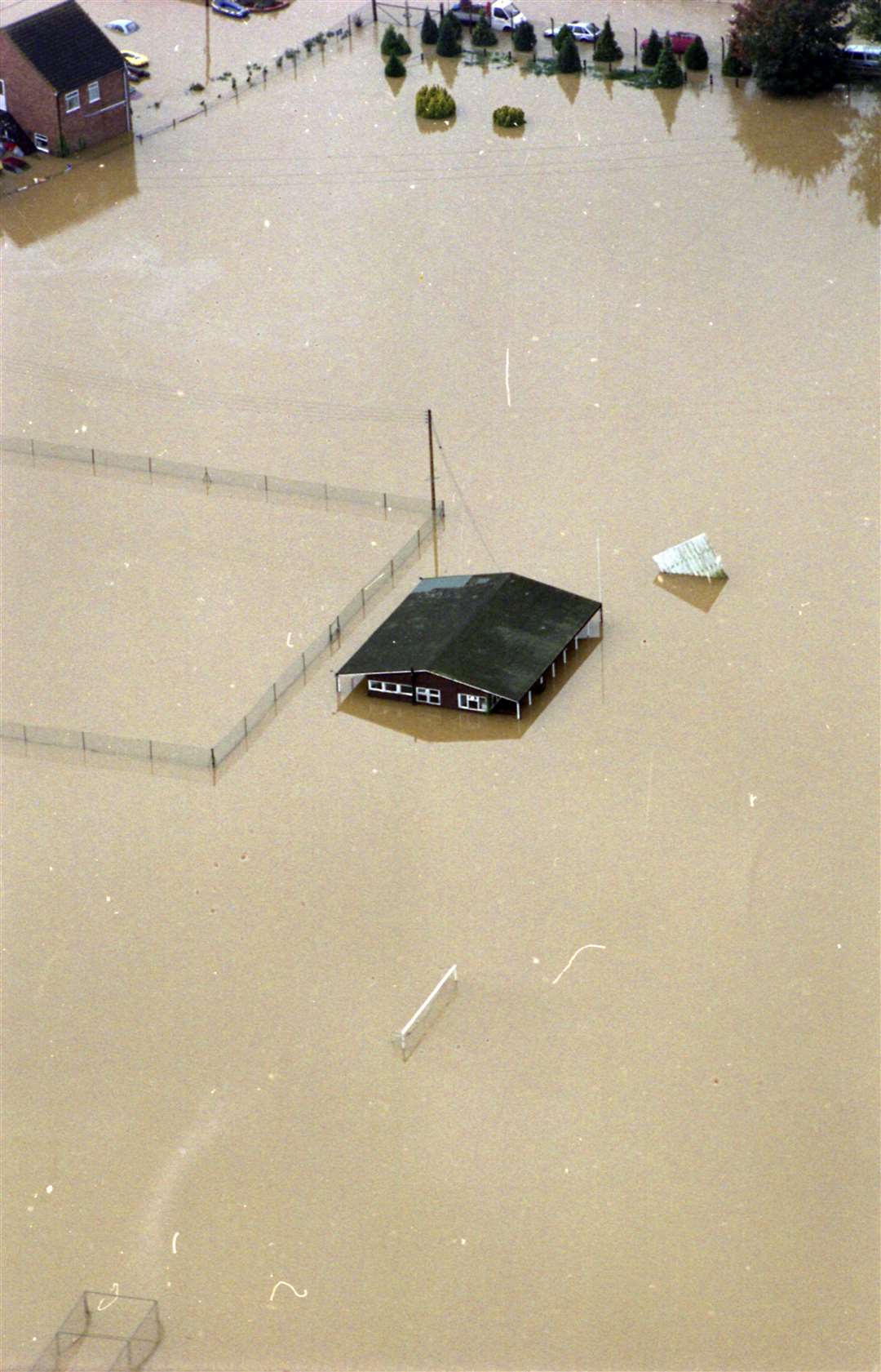 A sports pitch at Yalding is somewhere under the mudbath