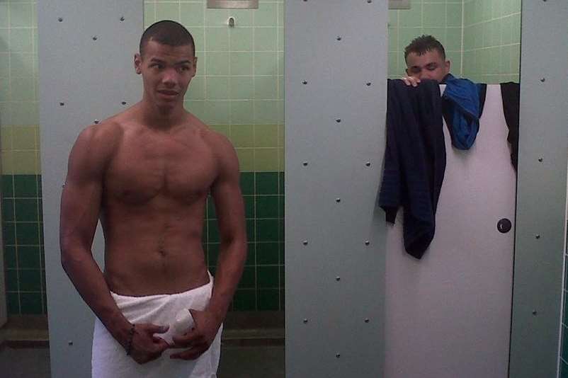 Barker and Korrel Kennedy in the shower block