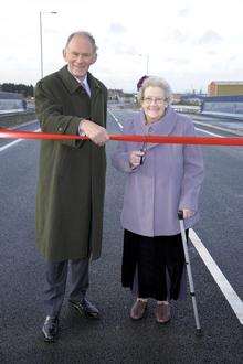 David Brazier, KCC deputy cabinet member for Environment, Highways and Waste, with Maureen Smither, cut the ribbon at the opening of the Rushenden Relief Road
