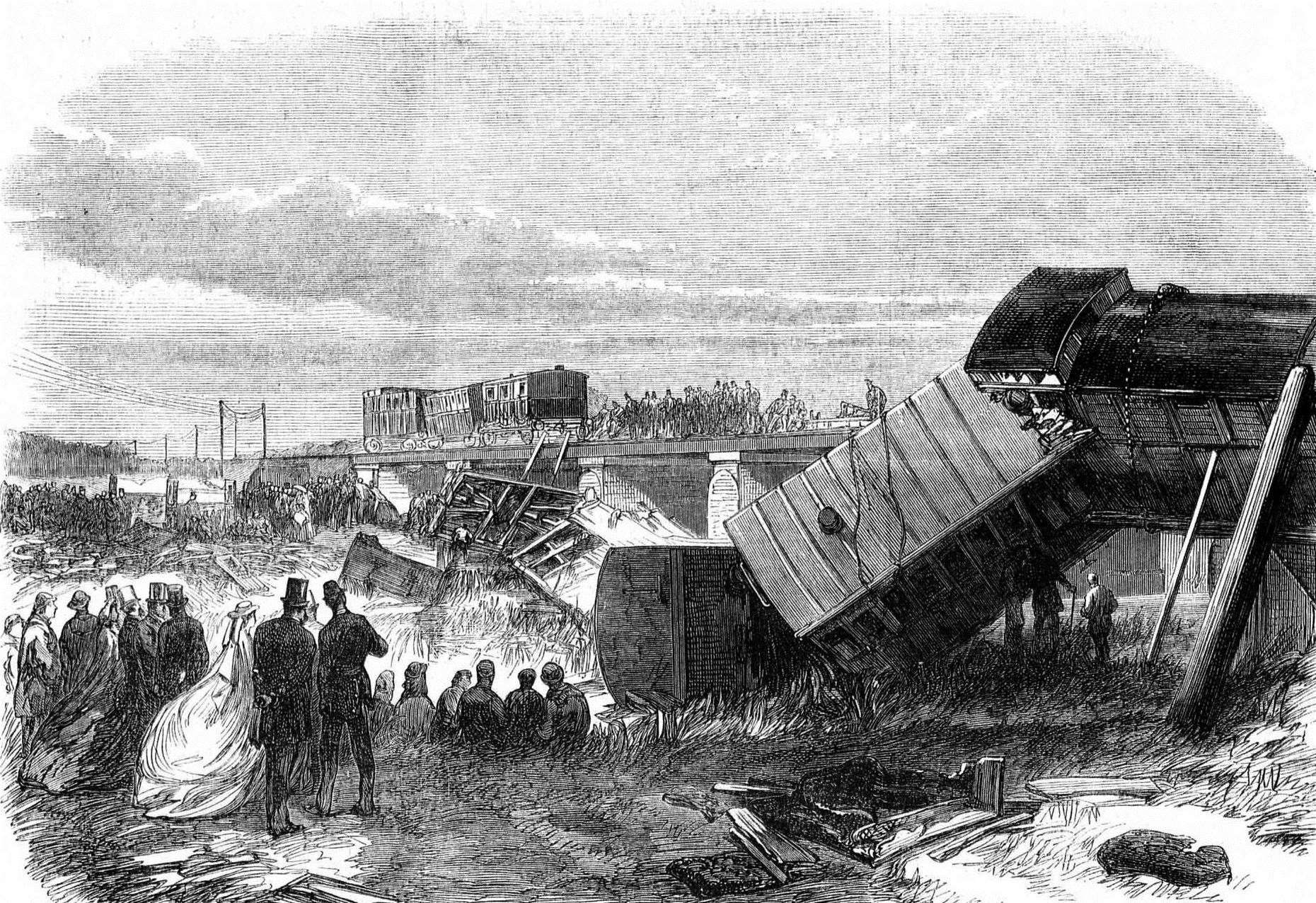 An illustration of the scene of the Staplehurst railway crash