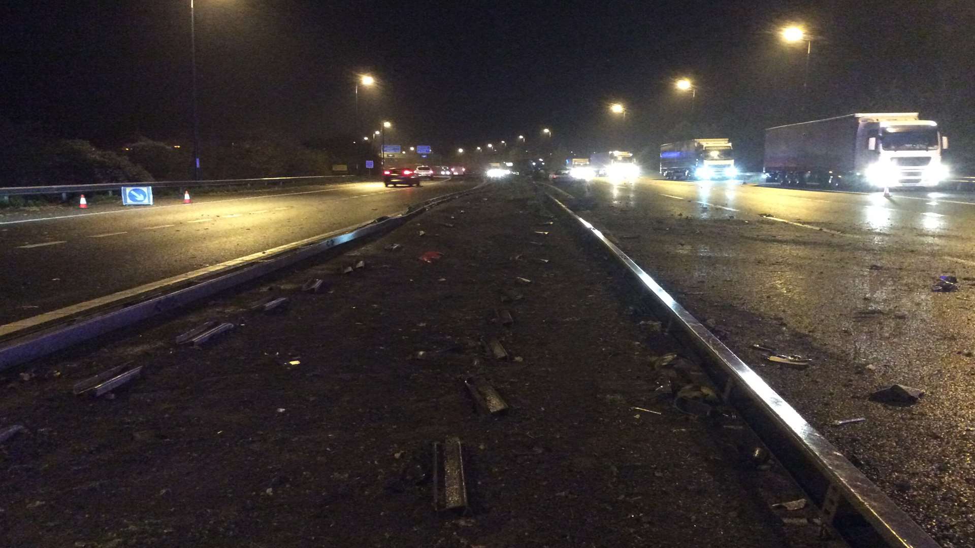 A massive stretch of the barrier was demolished in the crash. Picture: Highways Agency