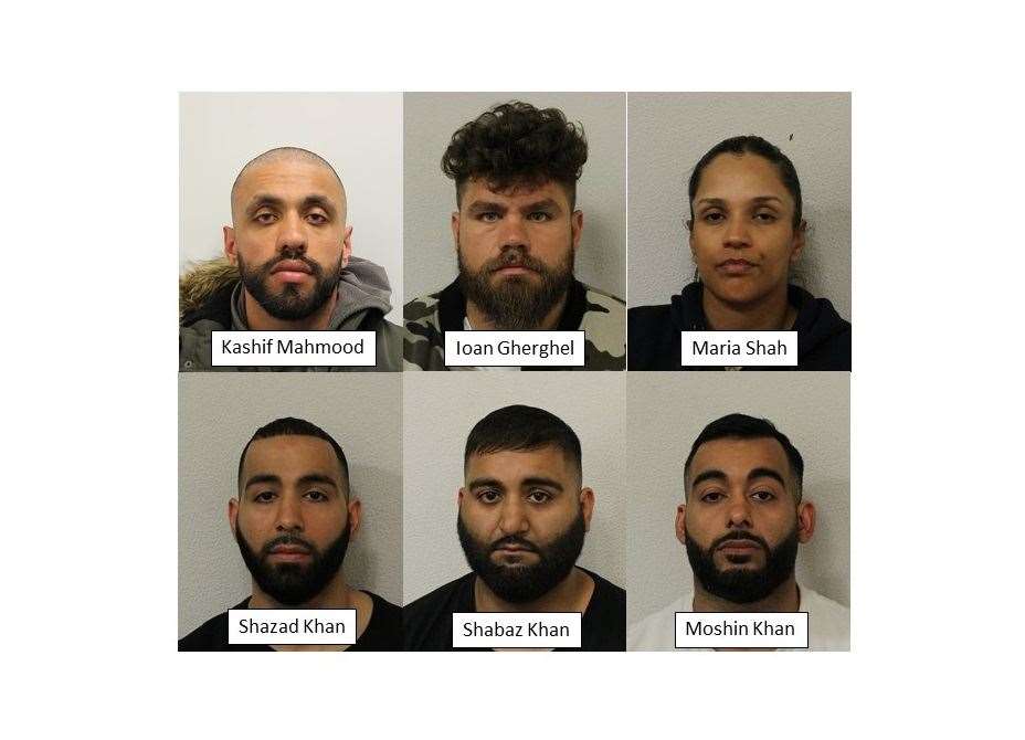 Kashif Mahmood, Ioan Gherghel, Maria Shah, Shazad Khan, Shabaz Khan and Mohsin Khan who were all found guilty for their roles in a ‘highly lucrative’ criminal gang (Metropolitan Police)