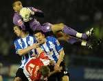 Wednesday keeper Lee Camp claims spectacularly. Picture: BARRY GOODWIN