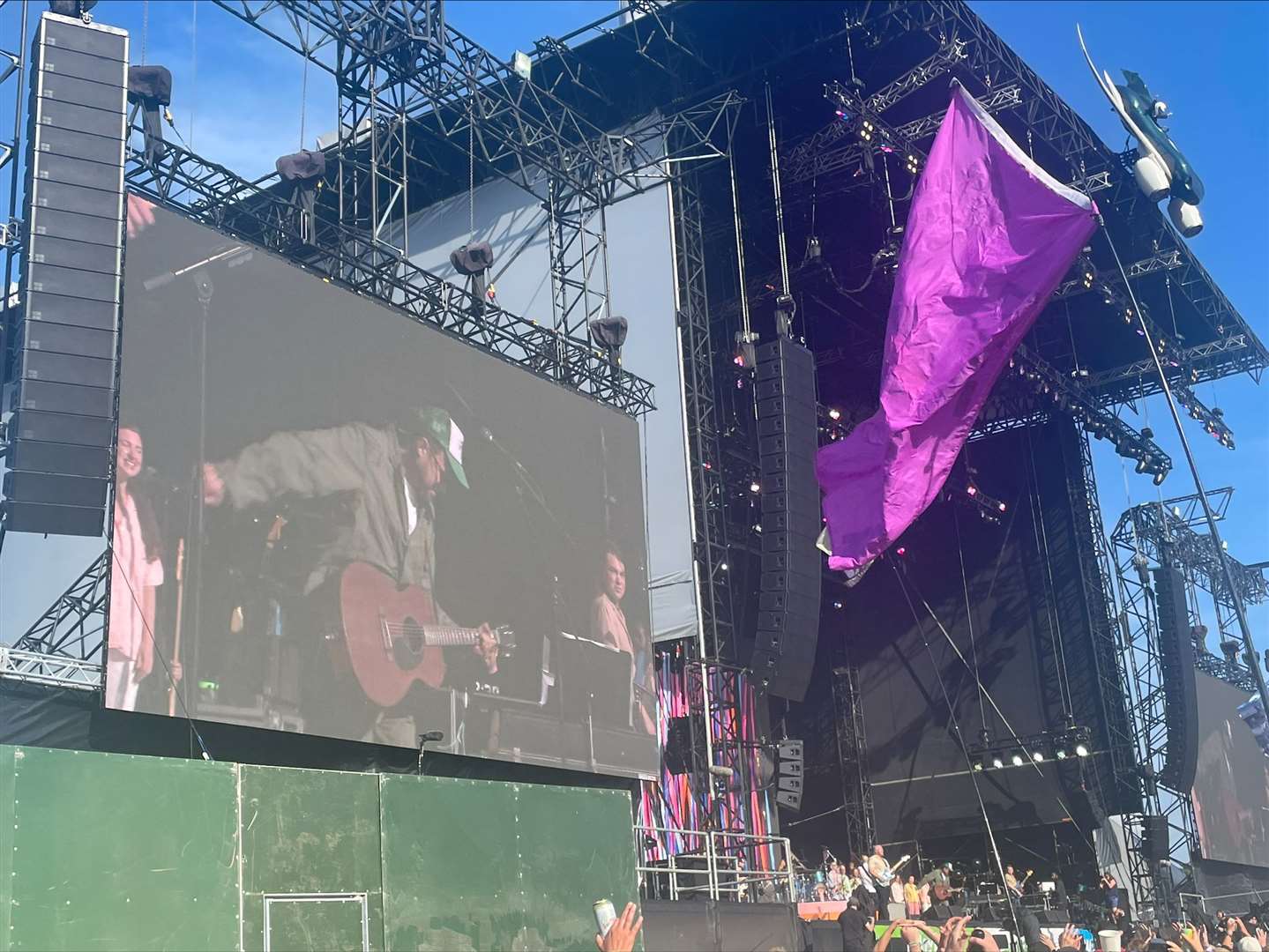 Damon Albarn performing with Bombay Bicycle Club on the Other Stage during the Glastonbury Festival at Worthy Farm in Somerset (Edward Dracott/PA)