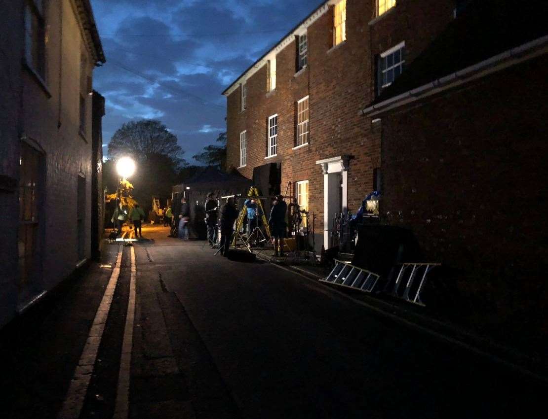 Film crews in Charing last night. Picture: Mickey Wildman