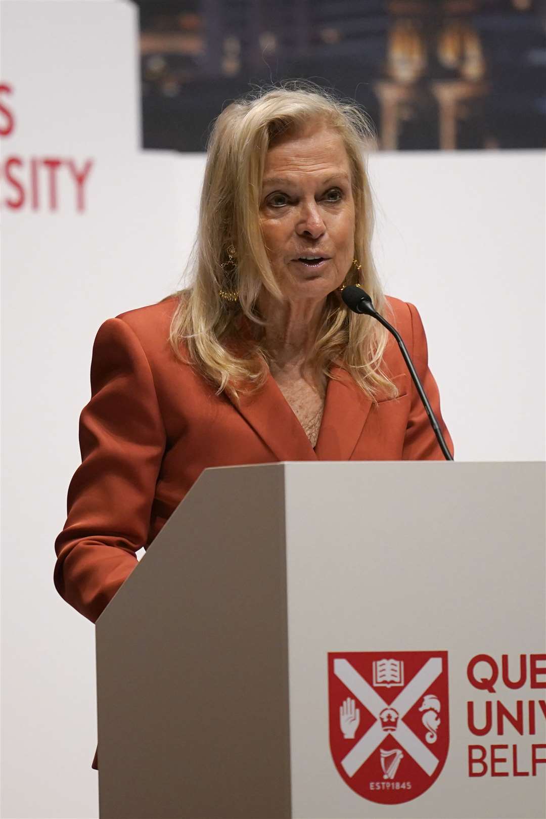 US ambassador to the UK Jane Hartley attending the three-day international conference at Queen’s University Belfast to mark the 25th anniversary of the Belfast/Good Friday Agreement (Niall Carson/PA)