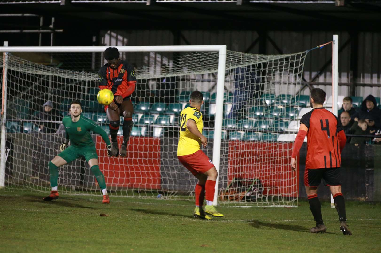 Sittingbourne left-back Jason Fregene, just back from injury, snuffs out a rare Ramsgate opening Picture: John Westhrop