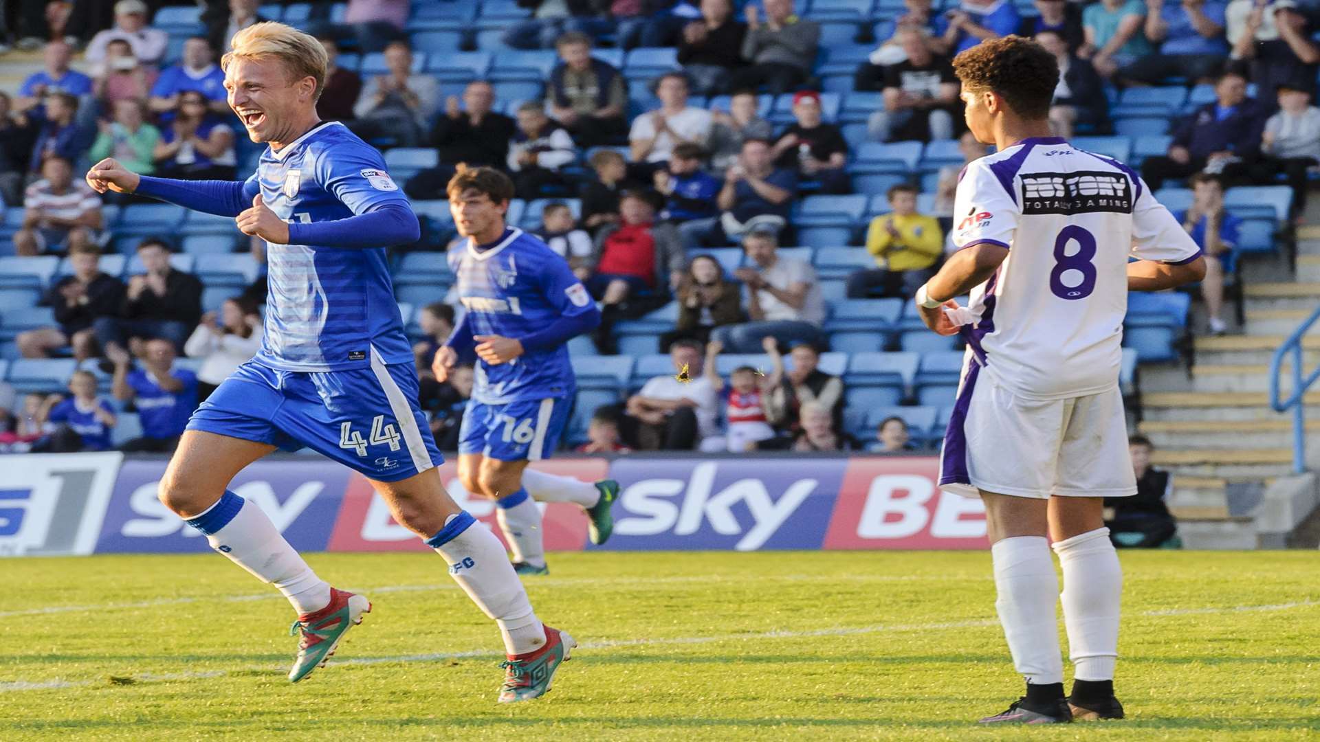 Josh Wright celebrates a pre-season goal in July 2017. Picture: Andy Payton