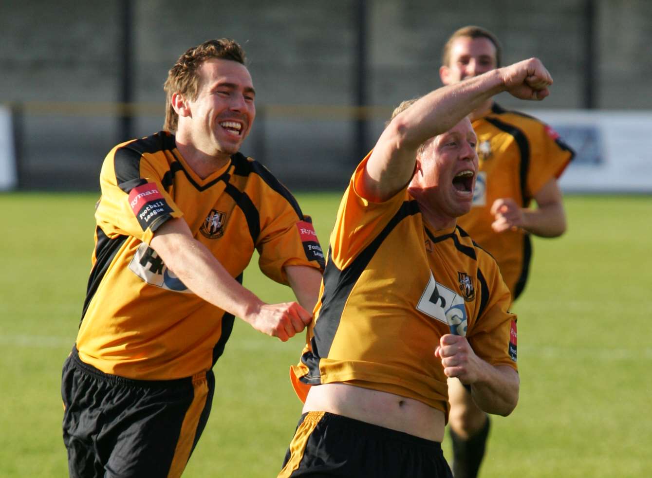 Jimmy Jackson (right) celebrates scoring for Folkestone Invicta