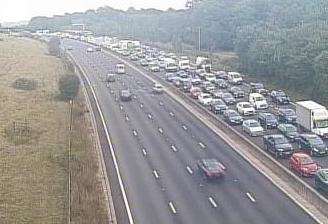 The M25 has been blocked by a vehicle fire. Picture: Highways England