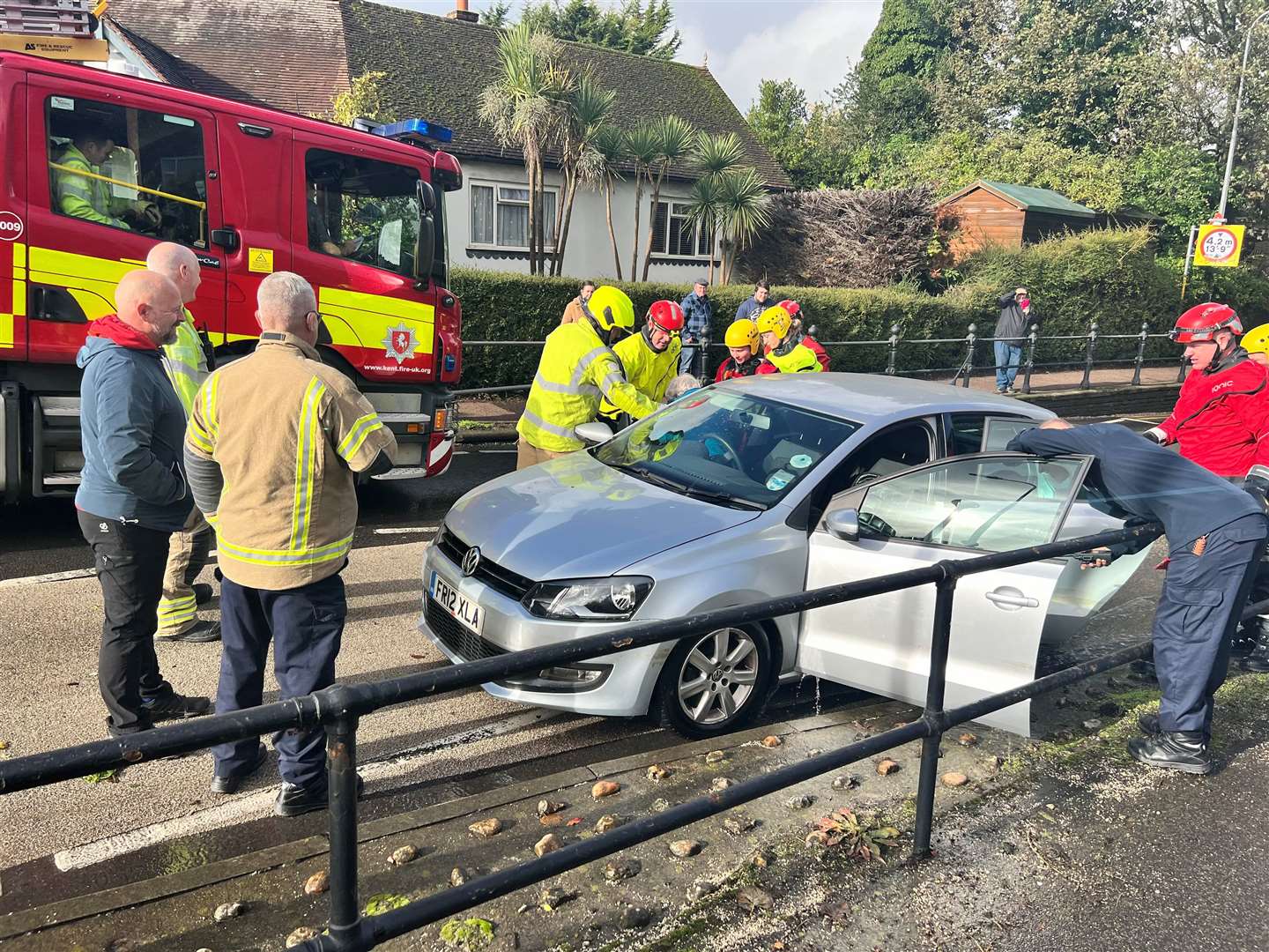 The lady was brought to safety following the quick work from firefighters. Picture: Nicolas Blaza