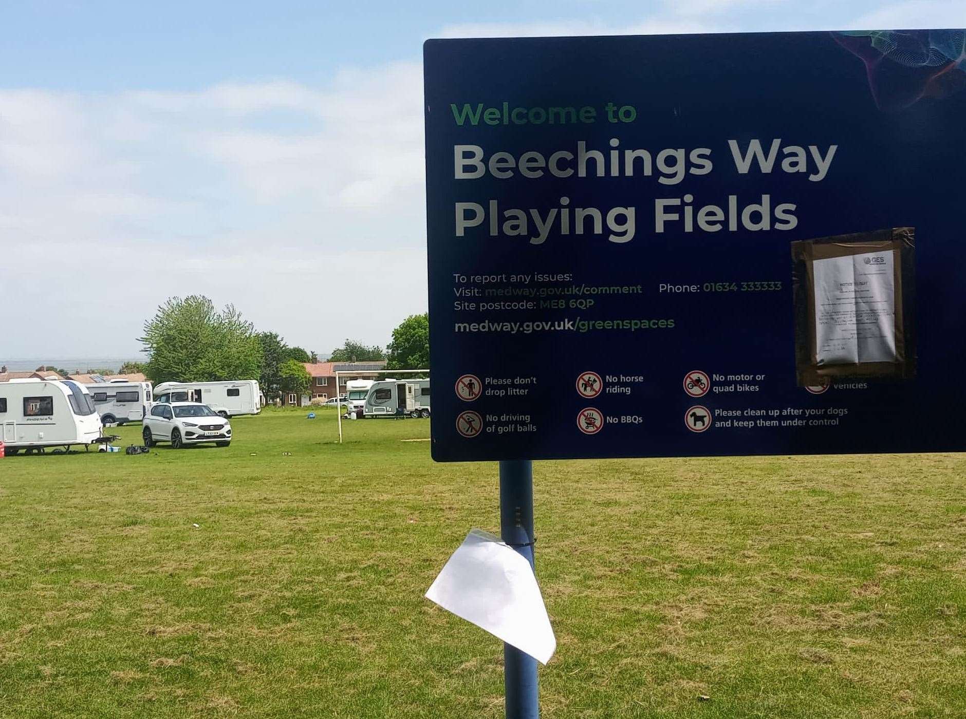 Travellers have returned to Beechings Way Playing Fields in Twydall. Picture shows a previous encampment taken last year