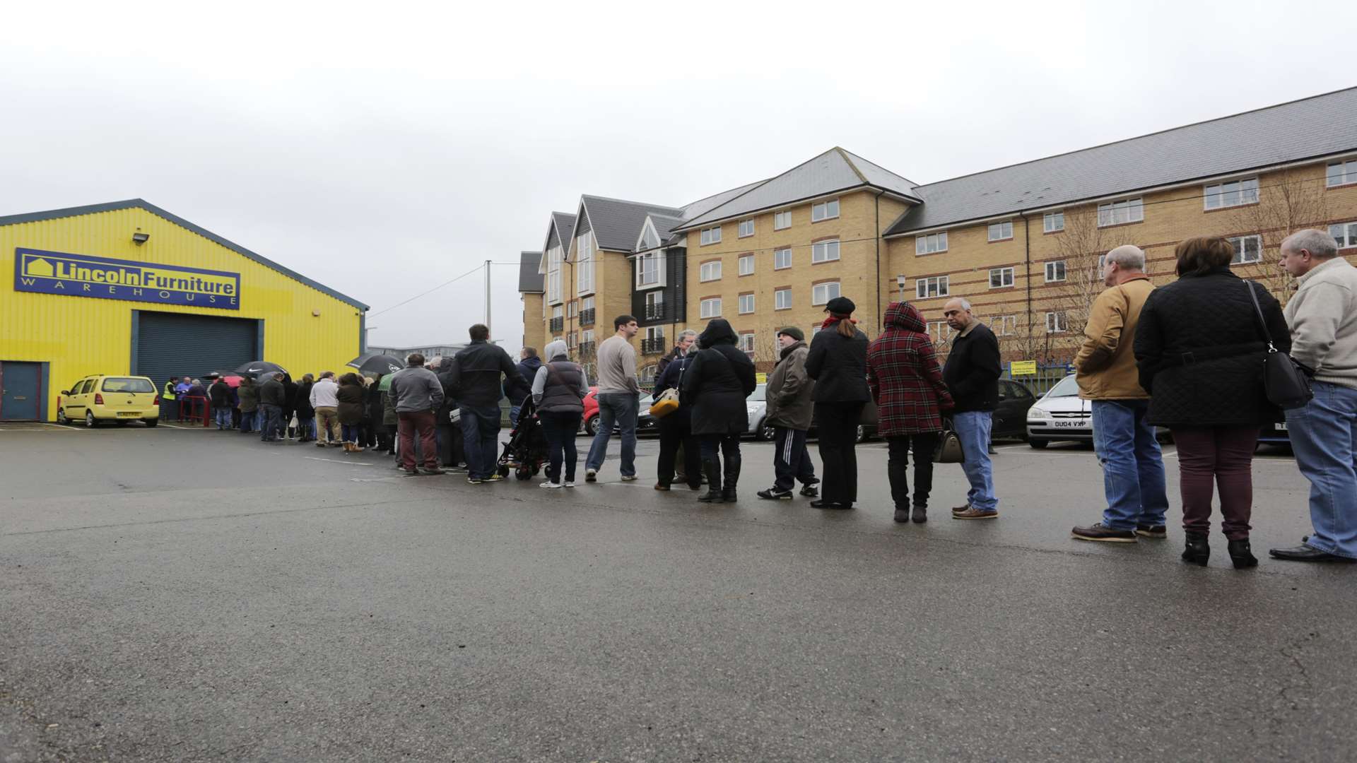 Customers outside the store today