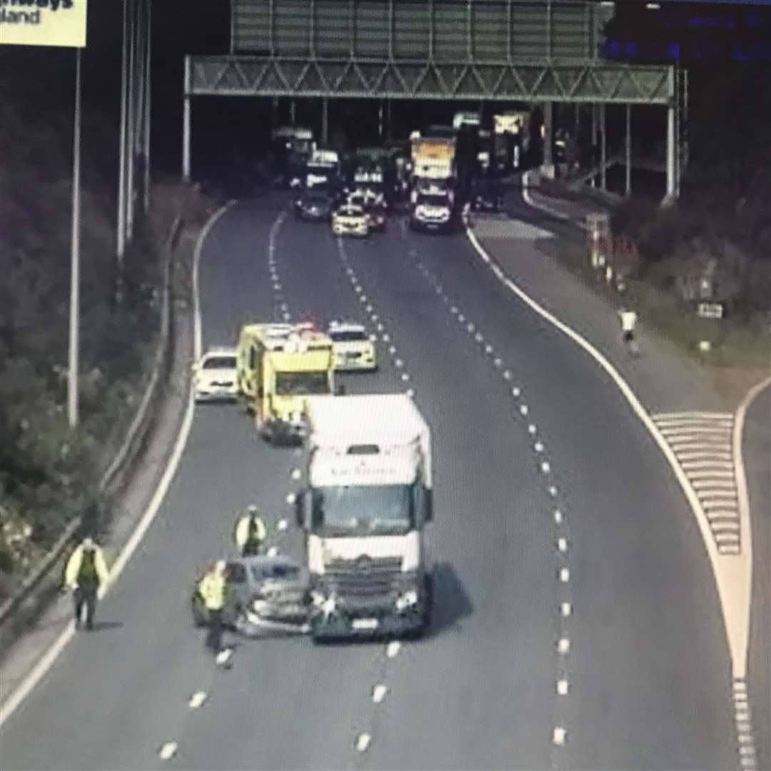 The A2 was closed after a car collided with a lorry (13926839).Picture Highways England.