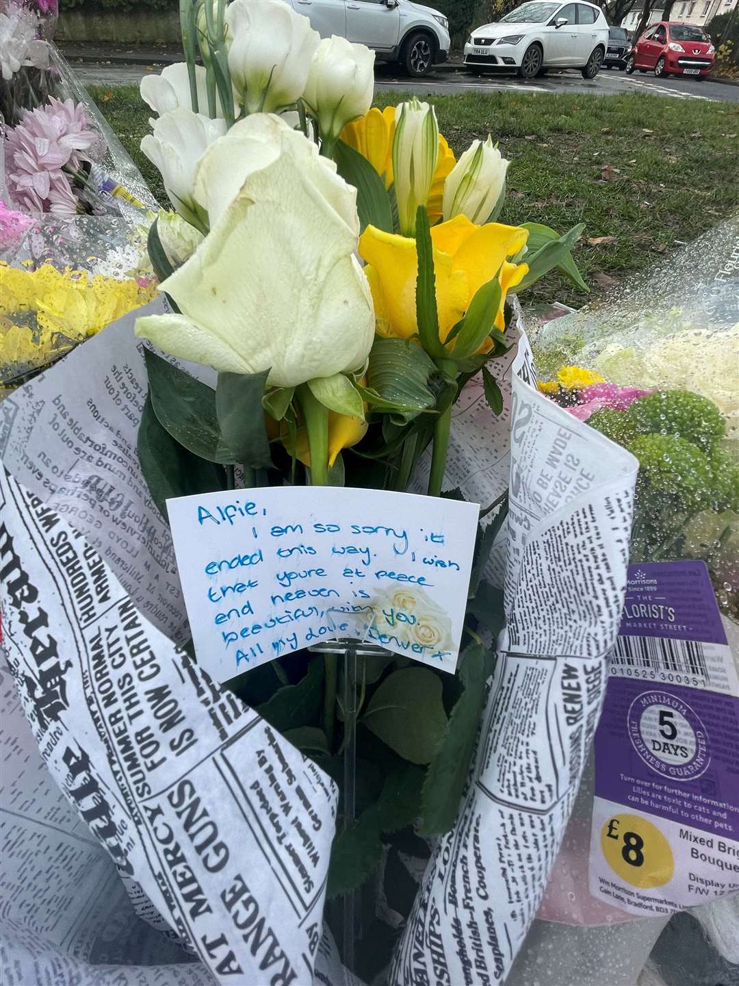 Tributes have been left to Alfie Lewis, near his home in Leeds (Dave Higgens/PA)