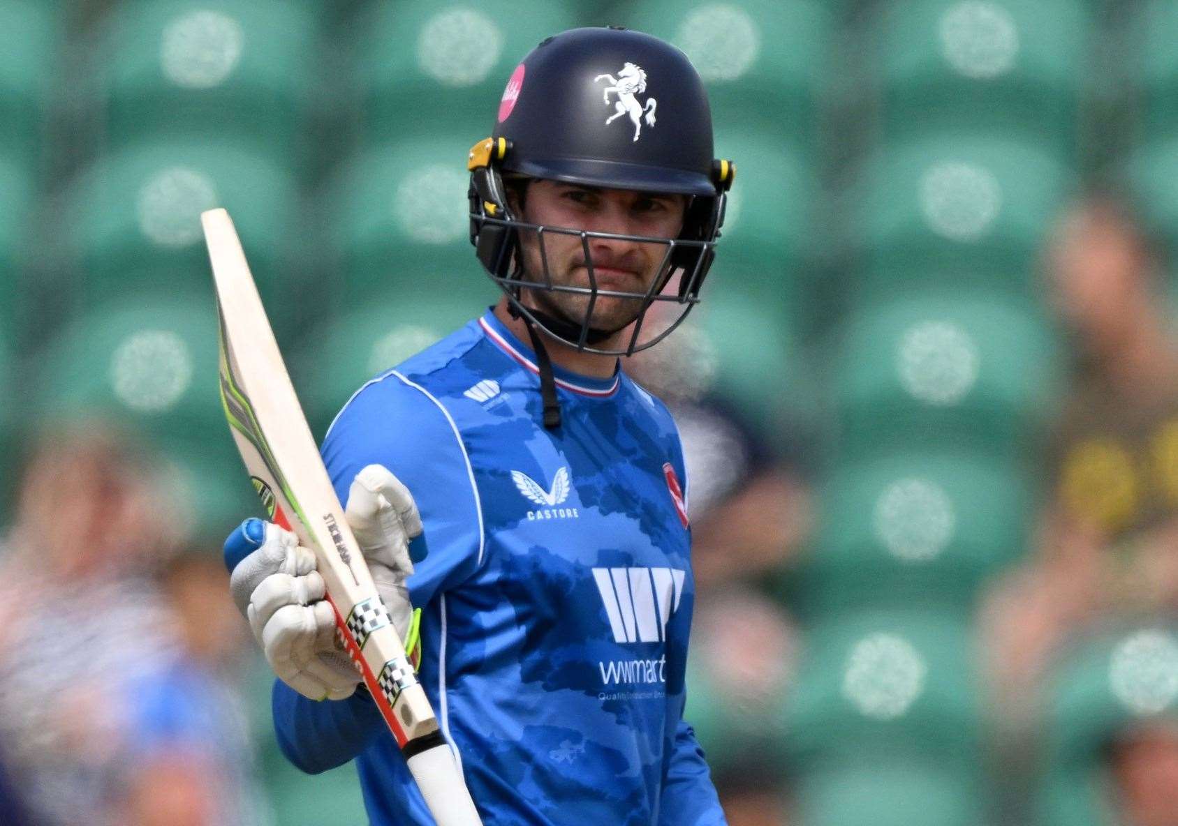 Marcus O'Riordan celebrates his half-century against Middlesex. Picture: Keith Gillard