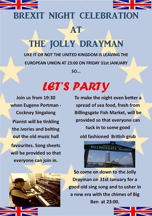 The Brexit celebration party is taking place at the The Jolly Drayman in Gravesend