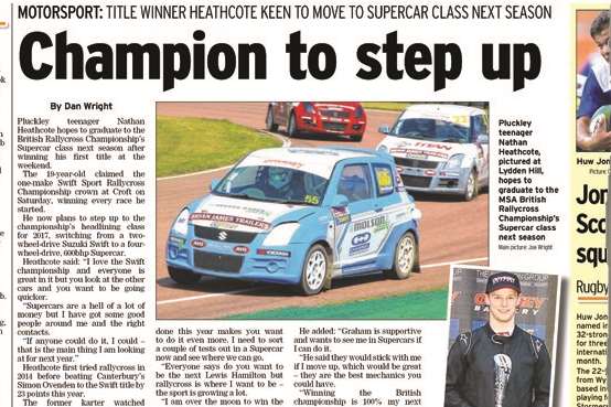 How the Kentish Express reported Heathcote's Supercar graduation last October