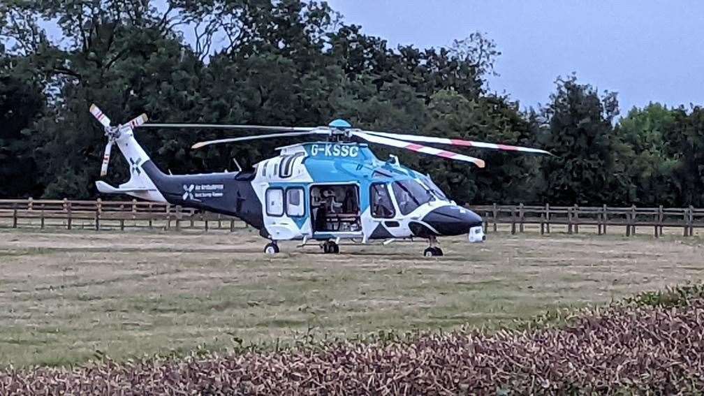 The air ambulance at the scene. Picture: Josh Miller