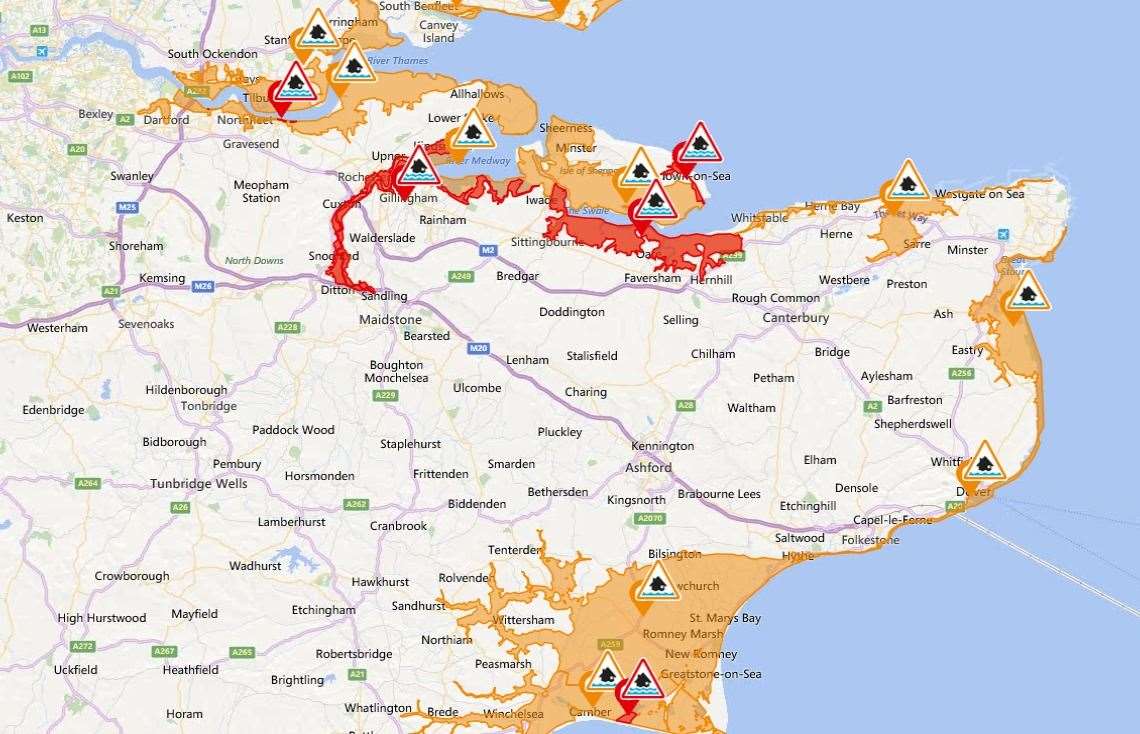 Flood warnings have been issued across Kent by the Environment Agency