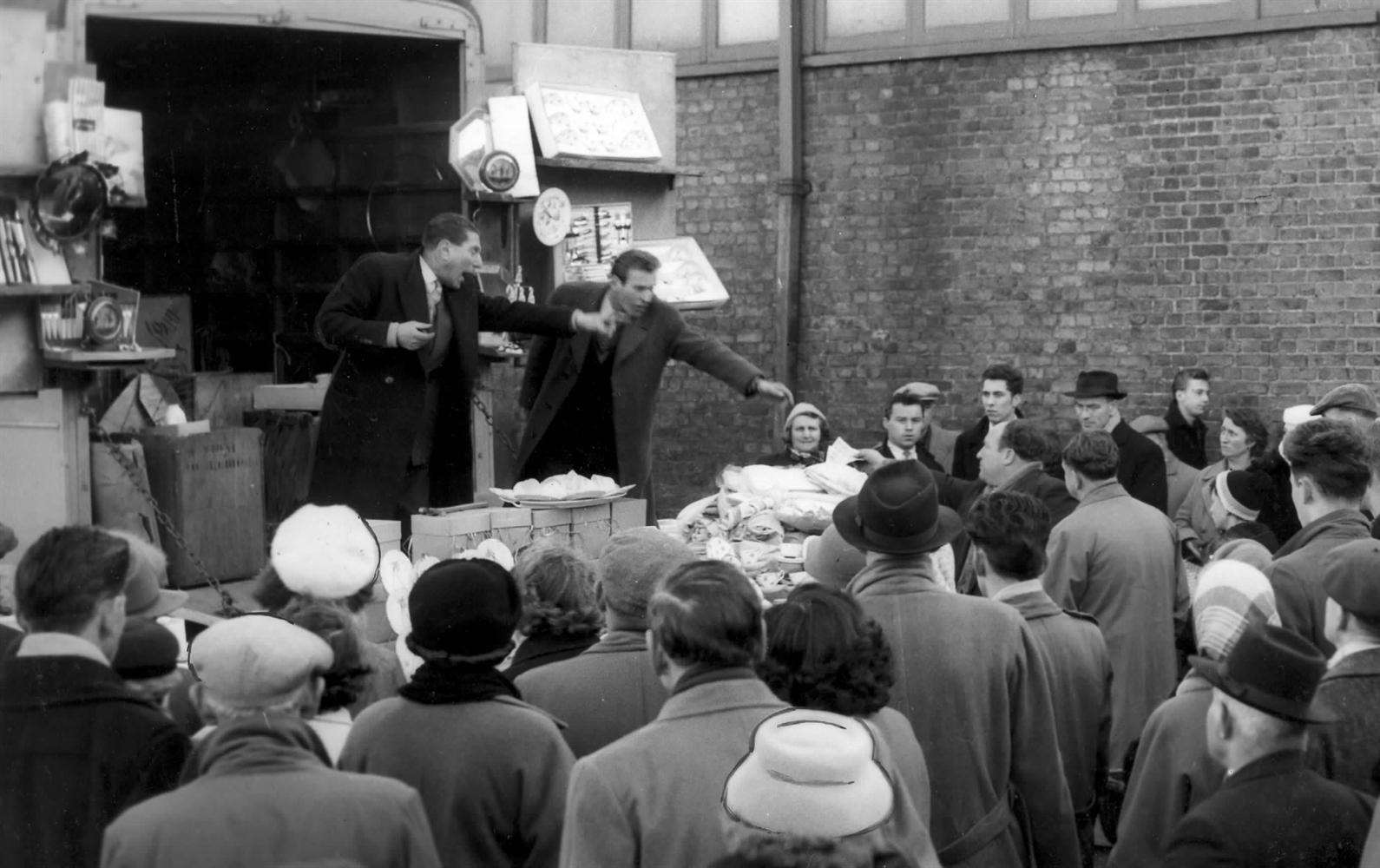 Mr Strong selling chinaware and goods for the home with a sales pitch full of quips and gags in 1959