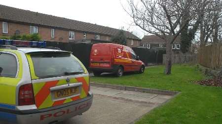 The Royal Mail van at the spot where the robbers abandoned it. Picture: BARRY DUFFIELD