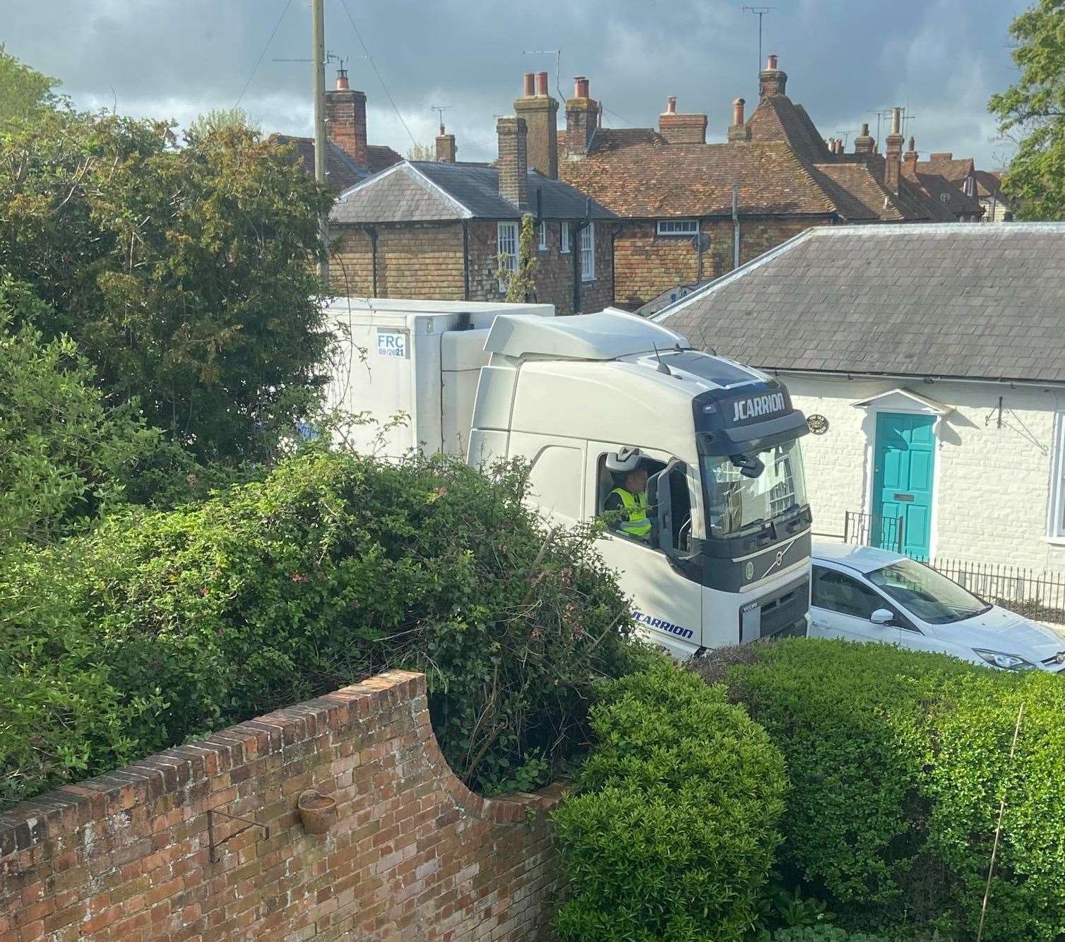 Yesterday morning saw a truck driver have to reverse out of Mersham with the assistance of a resident. Picture: Stewart Ross