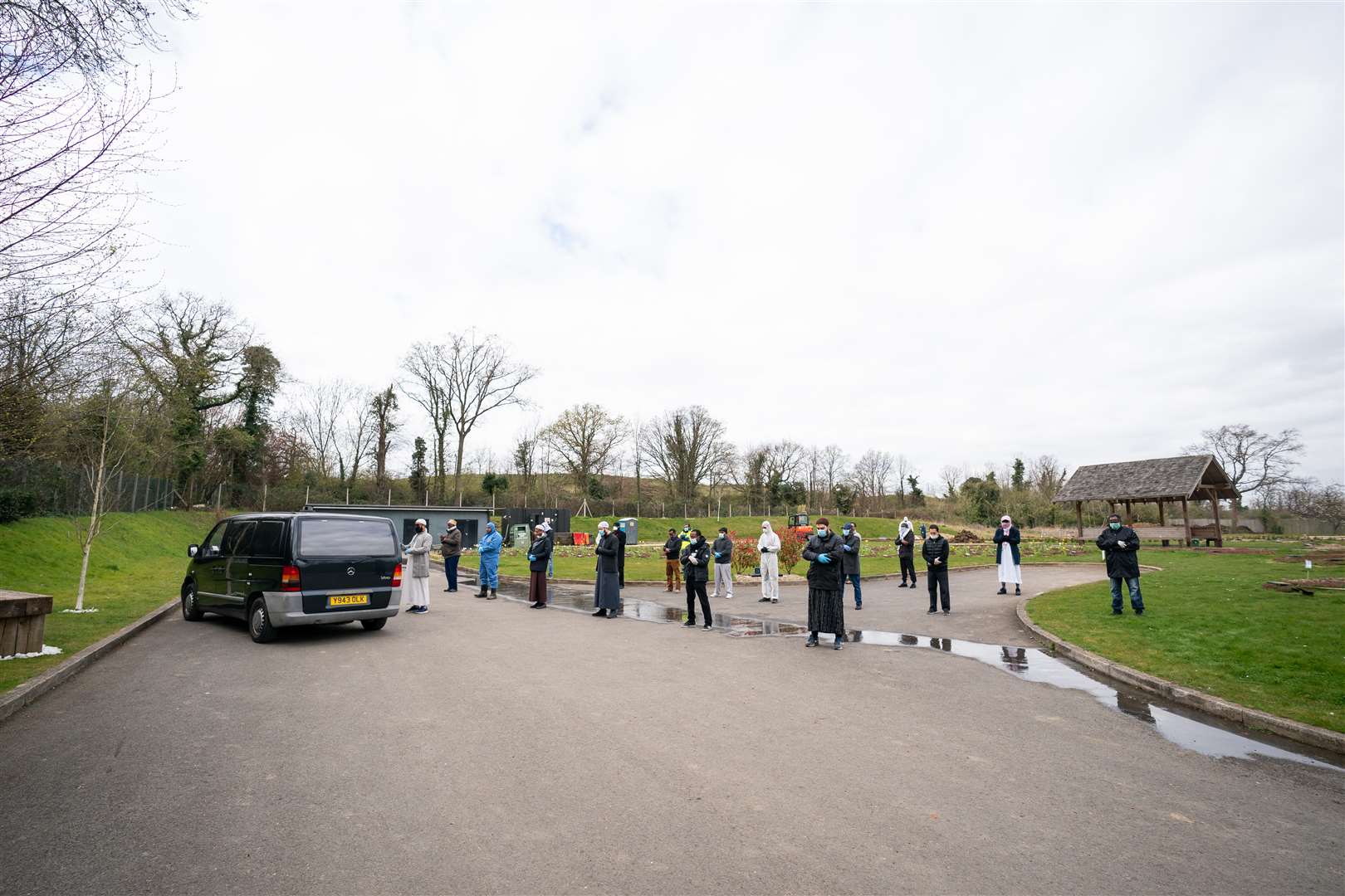 Mourners adhered to social distancing guidelines during the funeral (Aaron Chown/PA)