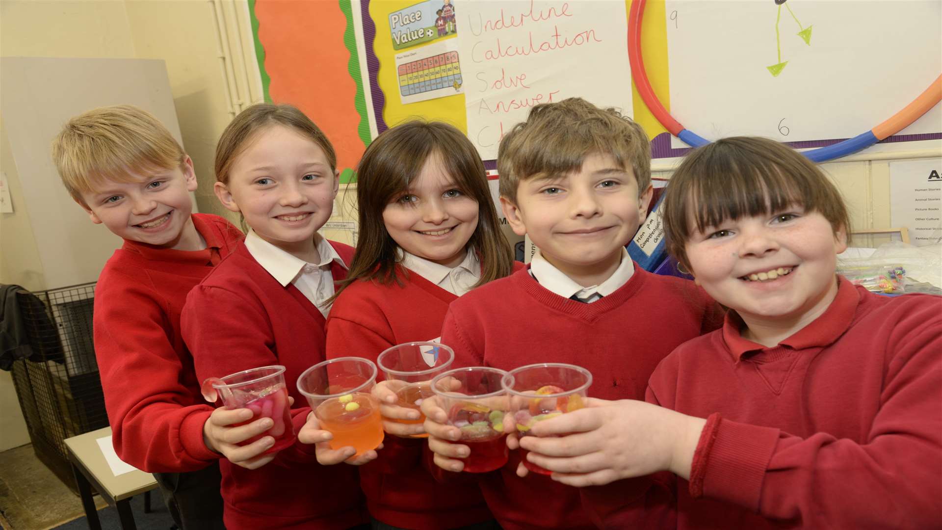 Jude, nine, India, eight, Emily, nine, Christian, eight and Elly-May, nine (correct) with their jellies