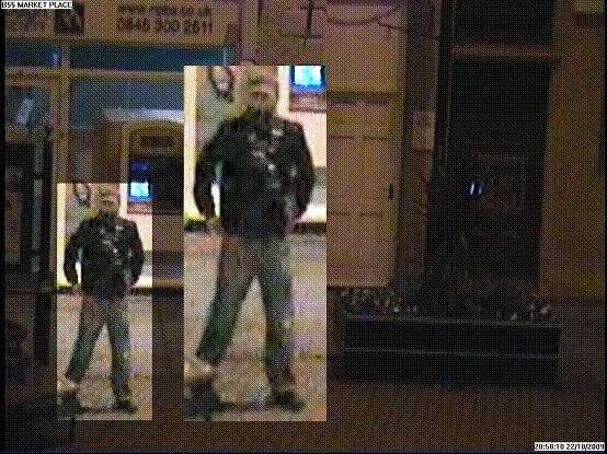 A CCTV image of a suspect in the Alan Wood murder case