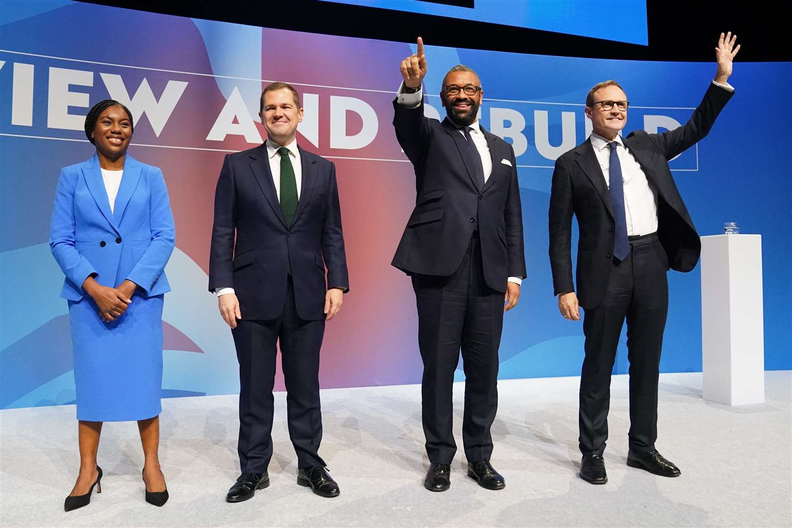 Kemi Badenoch faces (left-right) Robert Jenrick, James Cleverly and Tom Tugendhat in the Conservative Party leadership race (Stefan Rousseau/PA)