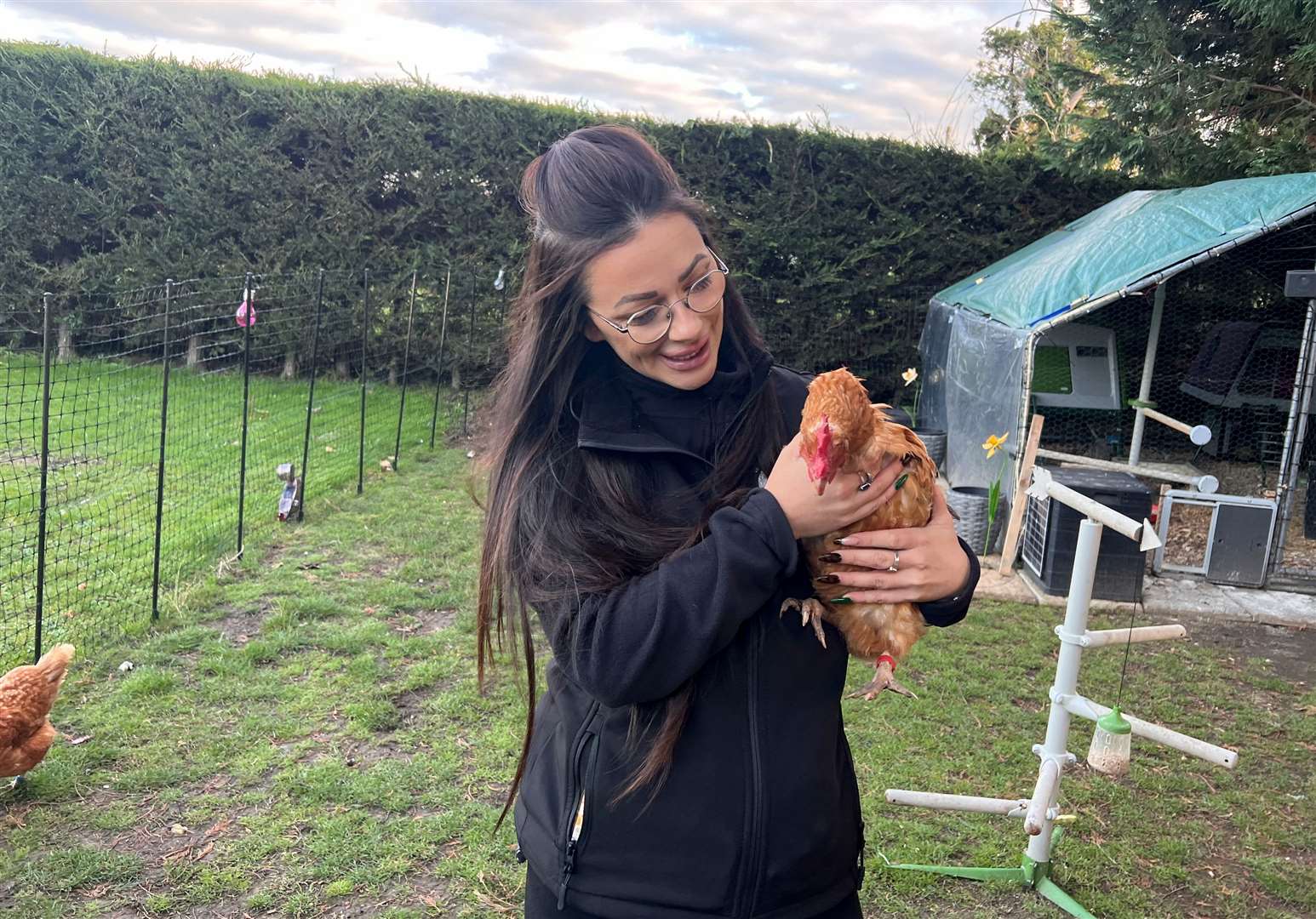 Katriona Shovlin and one of her hens. Picture: Megan Carr