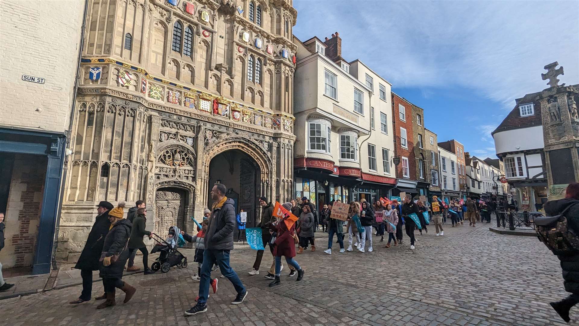 Teachers go on a march through Canterbury as part of a day of national strikes