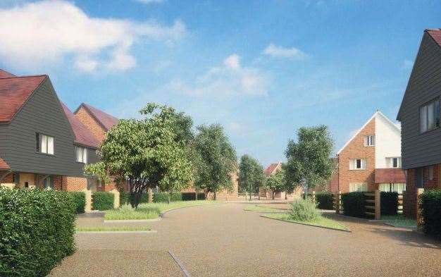 An image of a street scene of the Kingsland Green scheme in Willesborough Lees, Ashford. Picture: Quinn Estates