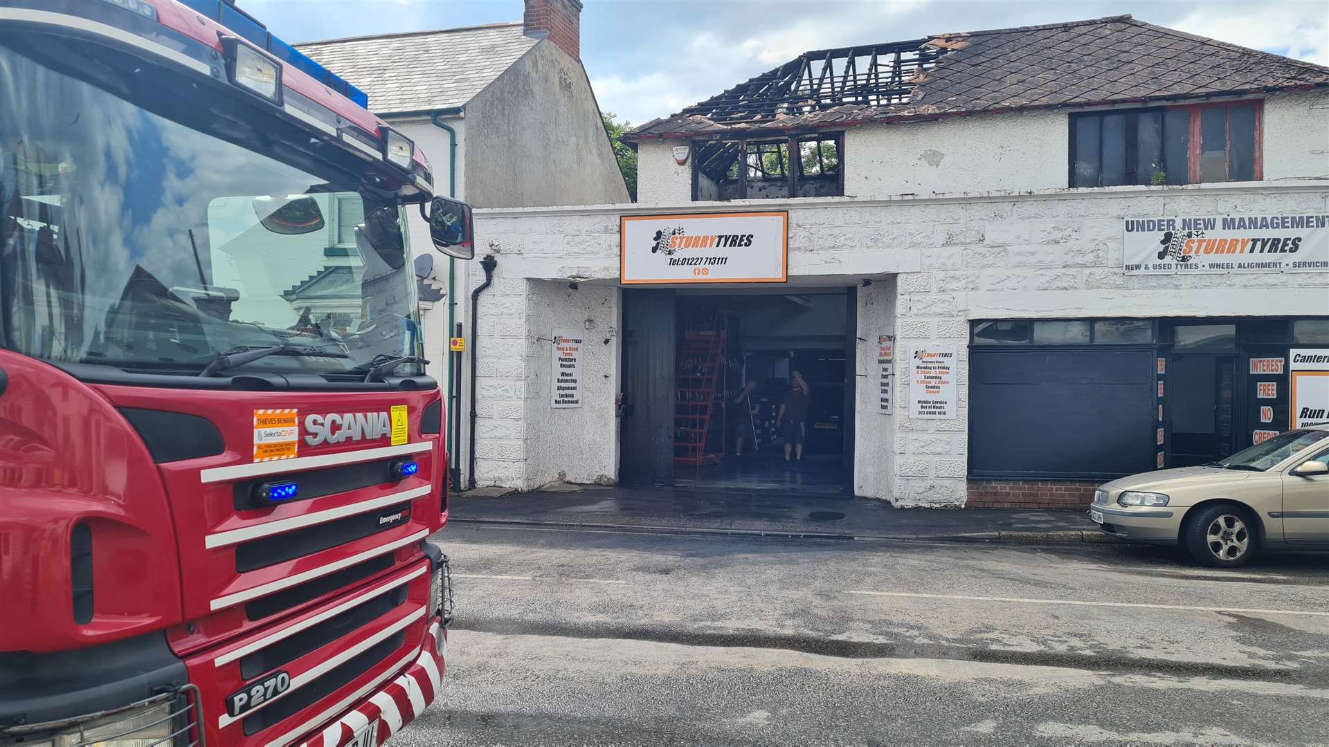 Damage to Sturry Tyres near Canterbury following the fire