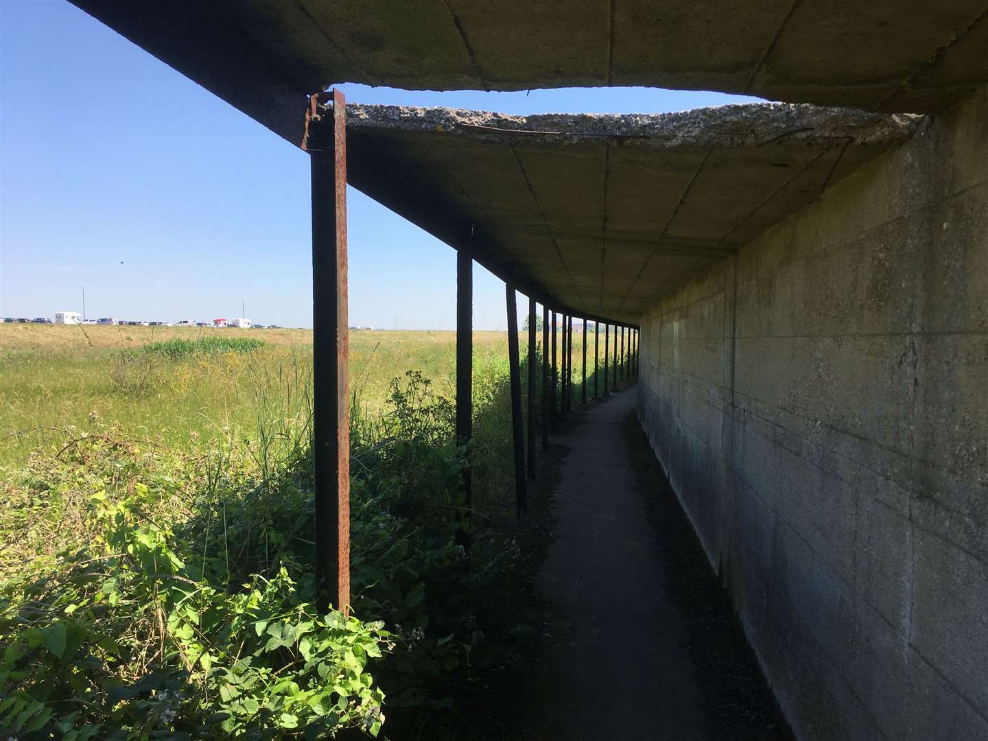 The 'covered way' at Barton's Point Coastal Park, Sheerness, is in a sorry state as its iron supports rust and its concrete roof crumbles.