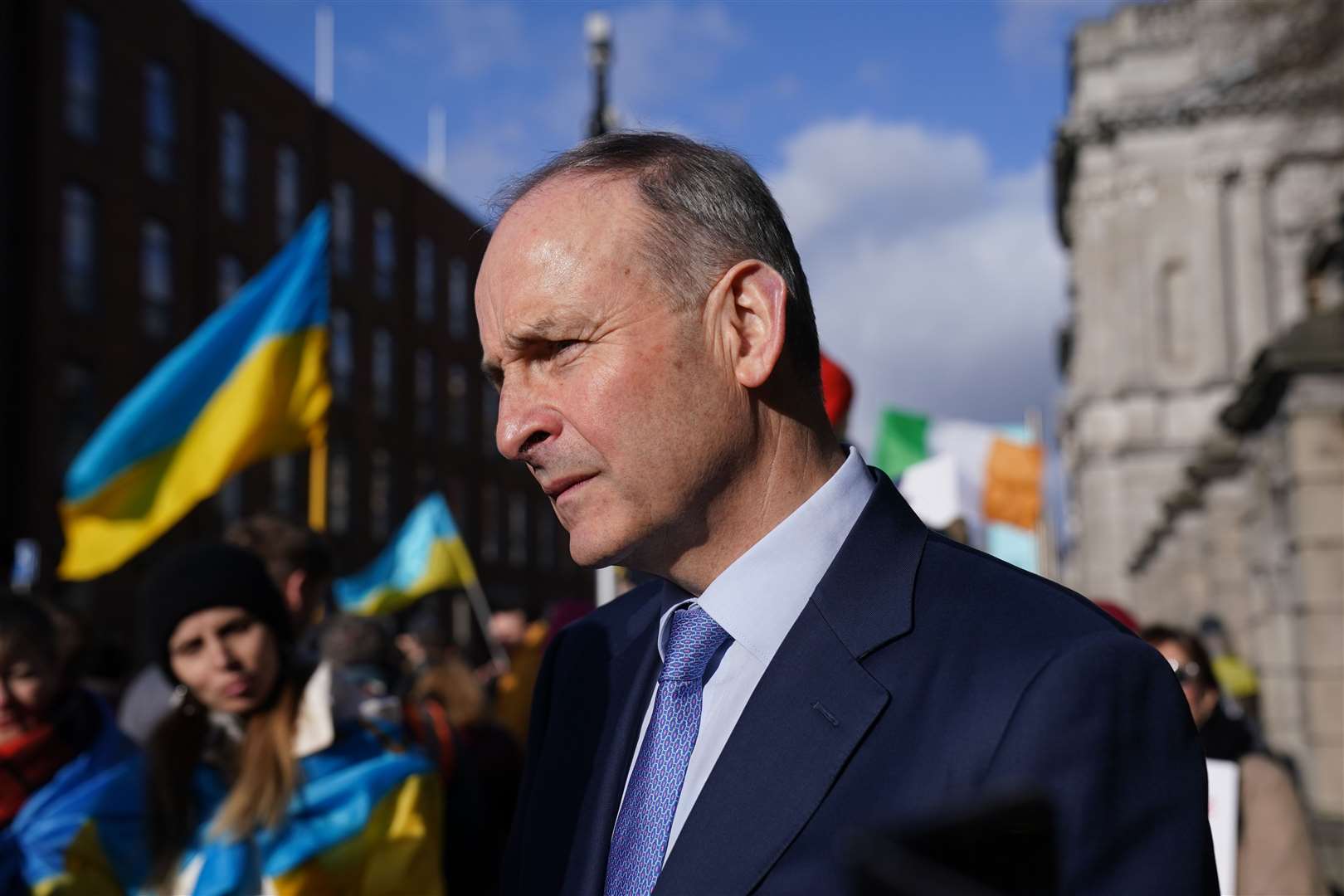 Micheal Martin meets people attending a demonstration in Dublin to protest against the Russian invasion of Ukraine (Brian Lawless/PA)