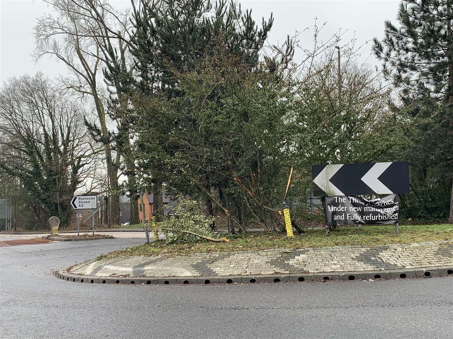 The scene of the collision at Three Crutches roundabout on the A2 Watling Street Picture: Katie Nelson (6976837)