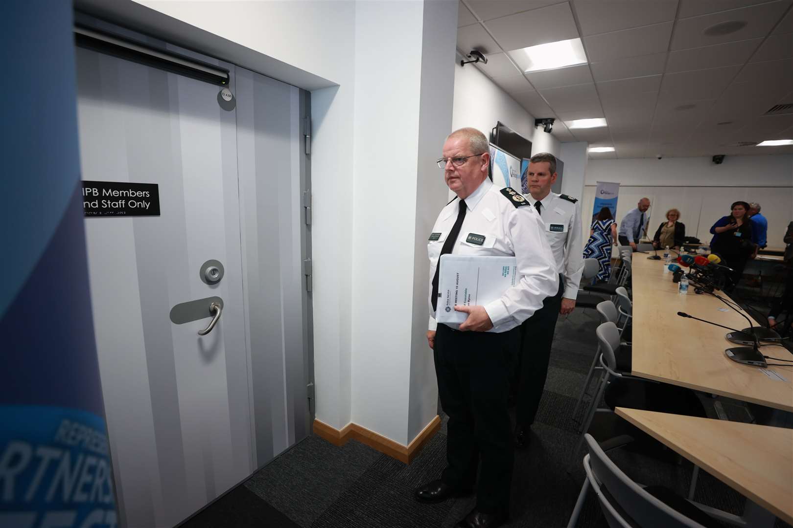 Mr Byrne and Mr Todd faced questions about the data blunder at the press conference (Liam McBurney/PA)