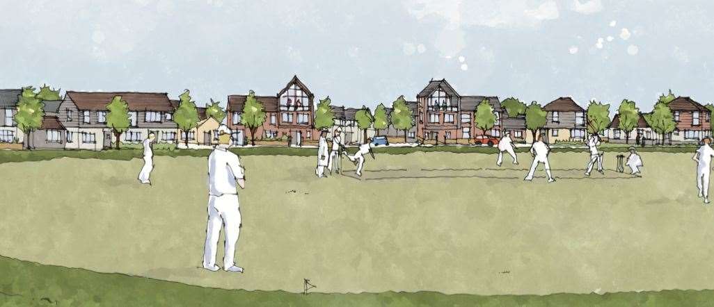 An artist's impression of the cricket green which would be built as part of the plan to add 1,600 homes to Birchington. Picture: Ptarmigan Land and Millwood Designer Homes