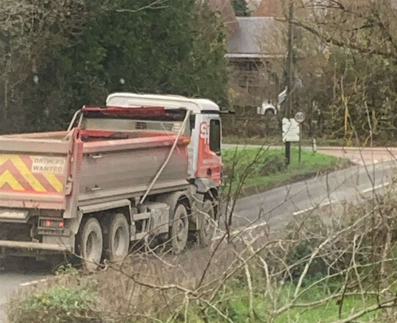 A tipper truck in the restricted zone