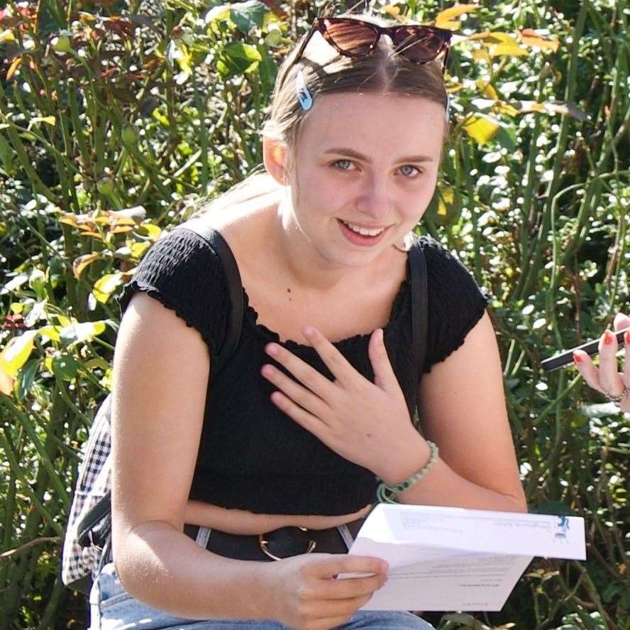 Abigail Dingle with her GCSE results at The Sittingbourne School