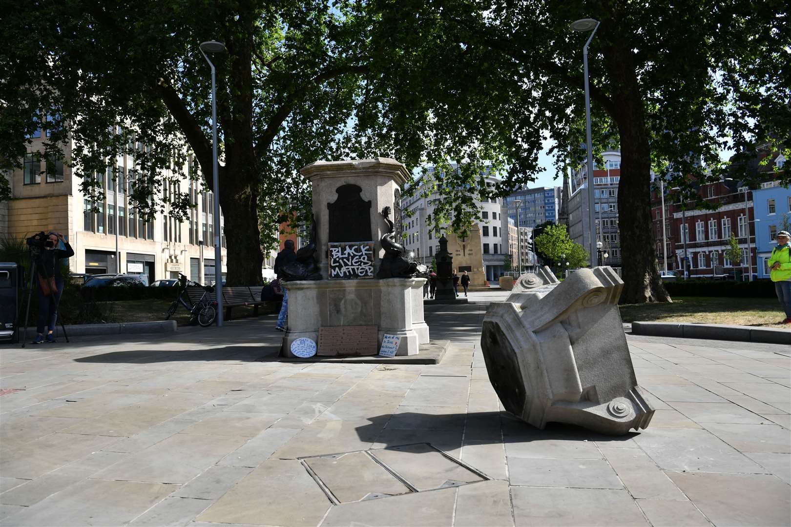 The empty plinth where the statue of Edward Colston in Bristol once stood (Ben Birchall/PA)