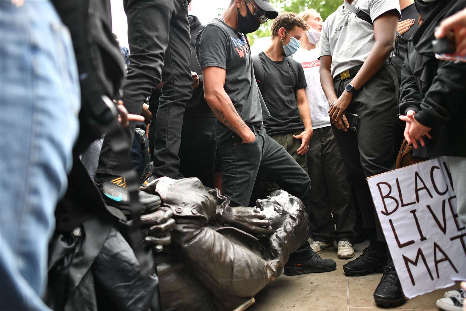 Protesters pull down a statue of Edward Colston during a Black Lives Matter protest in Bristol (Ben Birchall PA)